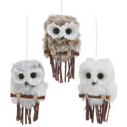Item 100463 Furry Owl On Twig Ornament