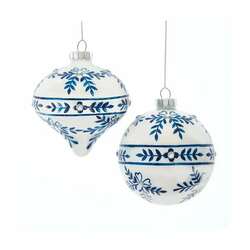 Item 100535 Glass Blue White Ball/Onion Ornament