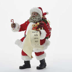 Item 100603 African-American Santa With List, Candy Cane, and Gifts Sit Around
