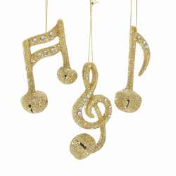 Item 100726 Gold Glitter Music Note With Bell Ornament