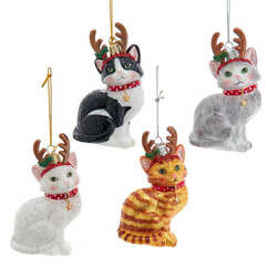 Item 100741 Noble Gem Glass Cat With Antlers Ornament