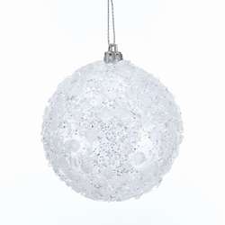 Item 100762 White Ball Ornament With Glitter and Sequins