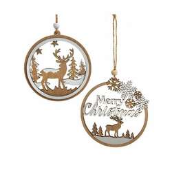 Item 100929 thumbnail Wooden Round Christmas Deer Scene Ornament