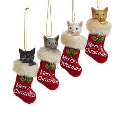 Item 101095 Black/Gray/White/Tan Kitten In Merry Christmas Stocking Ornament