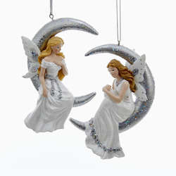 Item 101314 White/Silver Angel On Moon Ornament
