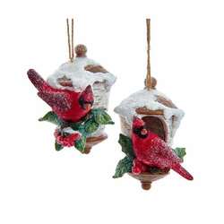 Item 101365 Birch Berries Birdhouse With Cardinal Ornament