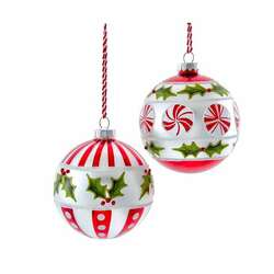 Item 101480 Peppermint Holly Glass Ball Ornament