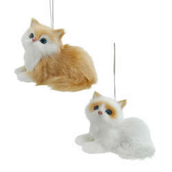 Item 101492 Furry Orange And White Cat Ornament