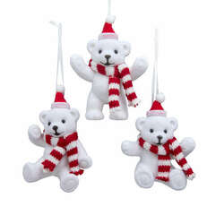 Item 101580 Flocked Red White Bear Ornament