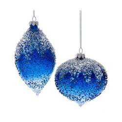 Item 101611 Icy Blue Glass Onion Drop Ornament
