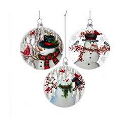 Item 101636 thumbnail Glass Snowman With Birds Disc Ornament