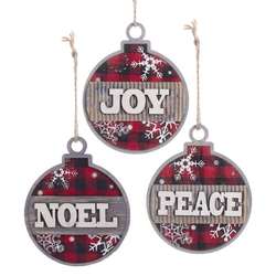 Item 101652 Joy/Noel/Peace Plaid Ball Ornament