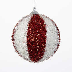 Item 101663 Red/White Tinsel Ball Ornament