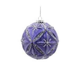Item 101714 Glass Lavander Silver Glitter Ball Ornament