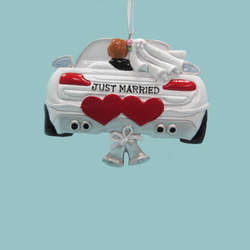 Item 101718 Just Married Wedding Car With Hearts/Bells Ornament