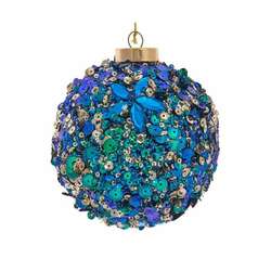Item 101738 Peacock Glittered Sequin Ball Ornament