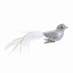 Item 101884 Silver Beaded Bird Clip-On Ornament