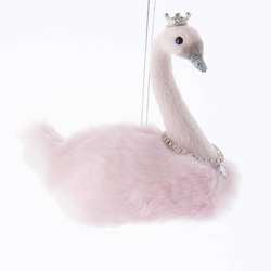 Item 101998 Furry Plush Pink Swan Ornament