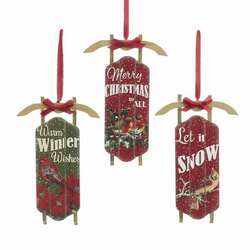 Item 102067 Winter Saying Sled With Bird Ornament