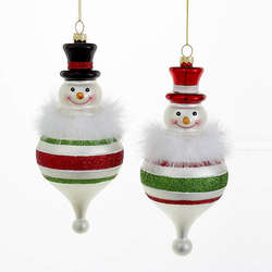 Item 102121 Snowman On Red, White, & Green Finial Ornament