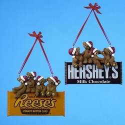 Item 102275 Bears With Santa Hats On Reese's Peanut Butter Cups/Hershey's Bar Ornament