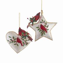 Item 102383 Birch Berries Heart/Star Cardinal Ornament