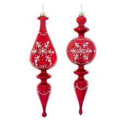 Item 102446 Glass Shiny Red Finial With Snowflake Pattern
