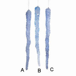 Item 102523 Blue and Clear Icicle With Glitter Ornament