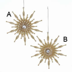 Item 102557 Gold Glitter Snowflake With Clear Stone Ornament