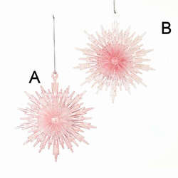 Item 102593 Pink/Clear Snowflake With Glitter Ornament