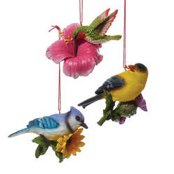 Item 102597 Hummingbird/Blue Jay/Goldfinch With Flower Ornament