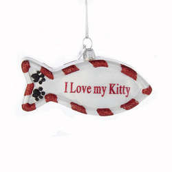 Item 102750 Red/White I Love My Kitty Fish Shape With Paw Prints Ornament