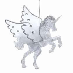 Item 102772 Clear/Silver Unicorn With Wings Ornament