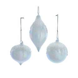 Item 102858 White Glass Glitter Ball/Onion/Finial Ornament