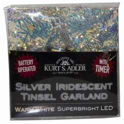 Item 102899 20-Light Battery-Operated Warm White Superbrite LED Silver Iridescent Tinsel