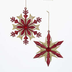 Item 102906 Glittered Red/Gold Snowflake Ornament