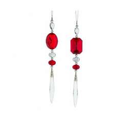 Item 102987 Red And Clear Gemstone With Dangle Ornament