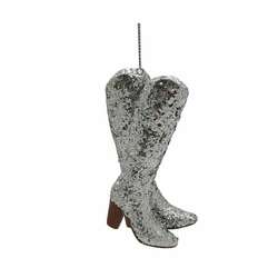 Item 103008 thumbnail Silver Glitter Cowgirl Boot Ornament