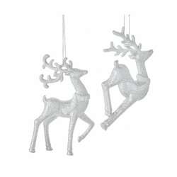 Item 103016 Silver/White Glittered Reindeer Ornament