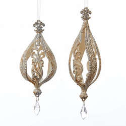 Item 103063 Ivory/Gold/Silver Glittered Finial Ornament
