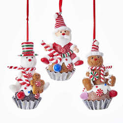 Item 103387 Snowman/Santa/Gingerbread On Cupcake Ornament
