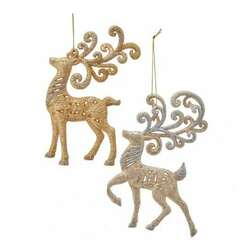 Deer Love Christmas Ornament Vintage Rhinestone Glitter Crown Loved Gold Sparkle 
