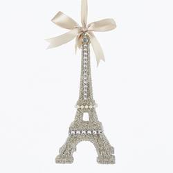 Item 103929 Vintage Glamour Silver Glittered Eiffel Tower Ornament