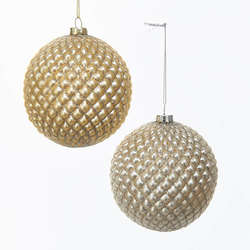 Item 104109 Molded Gold/Platinum Glitter Ball Ornament