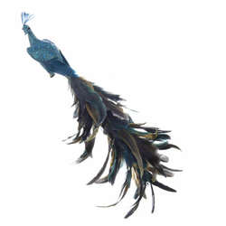 Item 104136 thumbnail Blue/Gold Peacock With Feathery Tail Clip-On Ornament