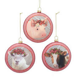 Item 104253 Farmhouse Animal Glass Disc Ornament