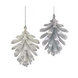 Item 104335 thumbnail Silver/White Pinecone With Glitter Ornament