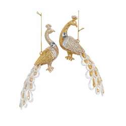 Item 104459 Gold/Platinum Glitter Peacock Ornament
