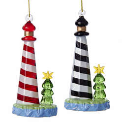 Item 104462 Red/Black Lighthouse With Tree Ornament