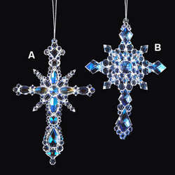 Item 105126 Blue Iridescent Cross Ornament